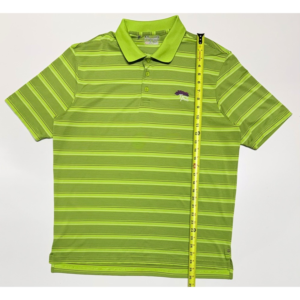 Under Armour Torrey Pines Golf Polo Shirt Mens Large Green Striped HeatGear LG